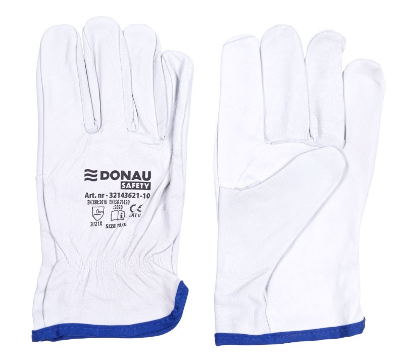 Робочі рукавички DONAU SAFETY, з козячої шкіри, розмір 10/XL, білі, 32143621-10
